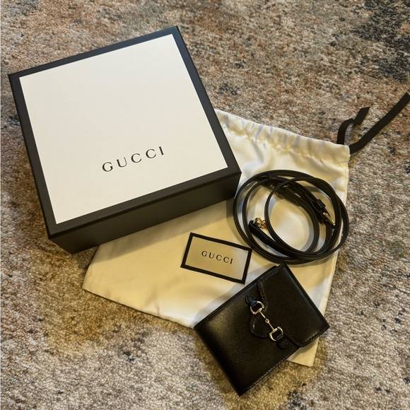 GUCCI Horsebit 1955 Shoulder Wallet Black 658617 Leather - Picture 1 of 8